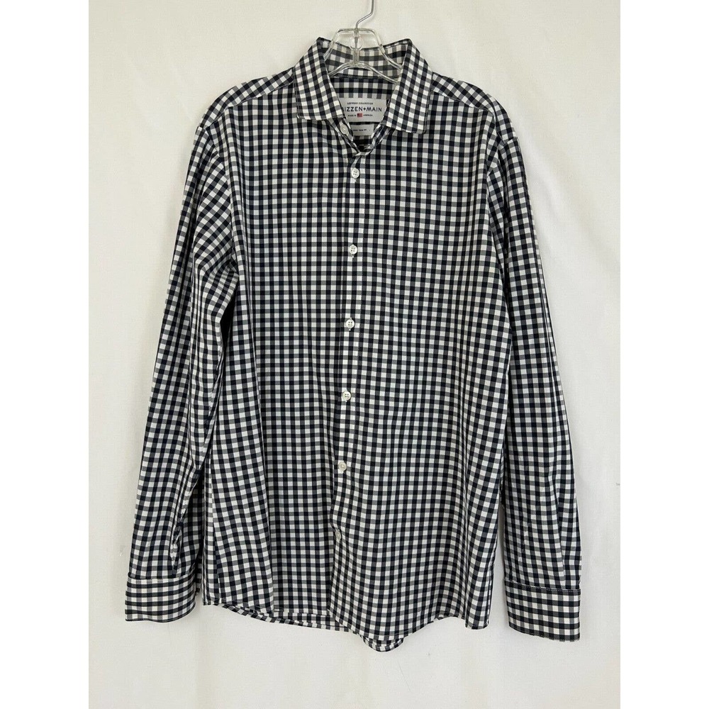 Mizzen+Main Shirt Men's Large Black Plaid Leeward Stretch Button-Up Trim Fit